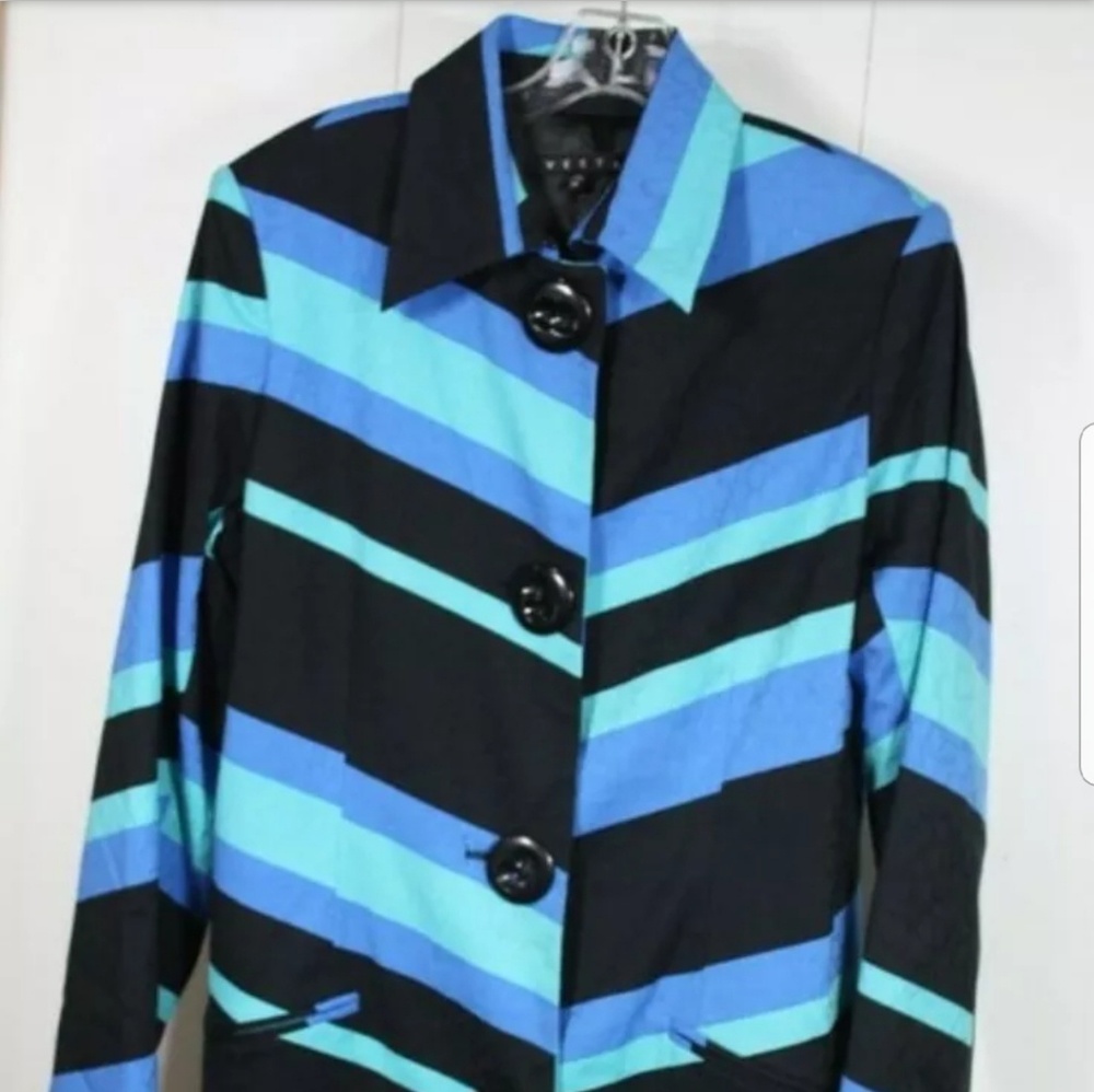 🆕 Vesti Trench Coat Size 12 Multi Color Abstract Stipe